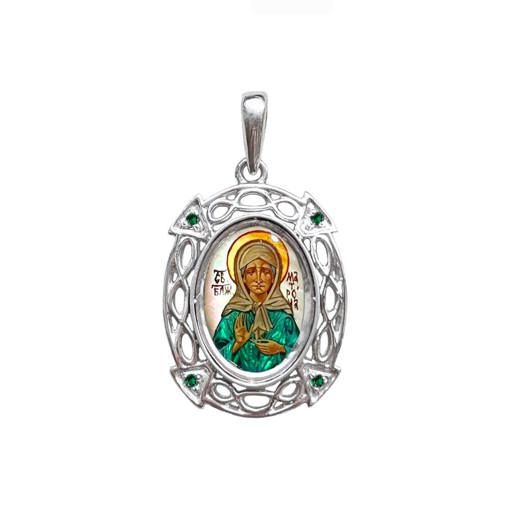 Купить Образ из белого золота "Святая Матрона Московская" с изумрудами (51112)