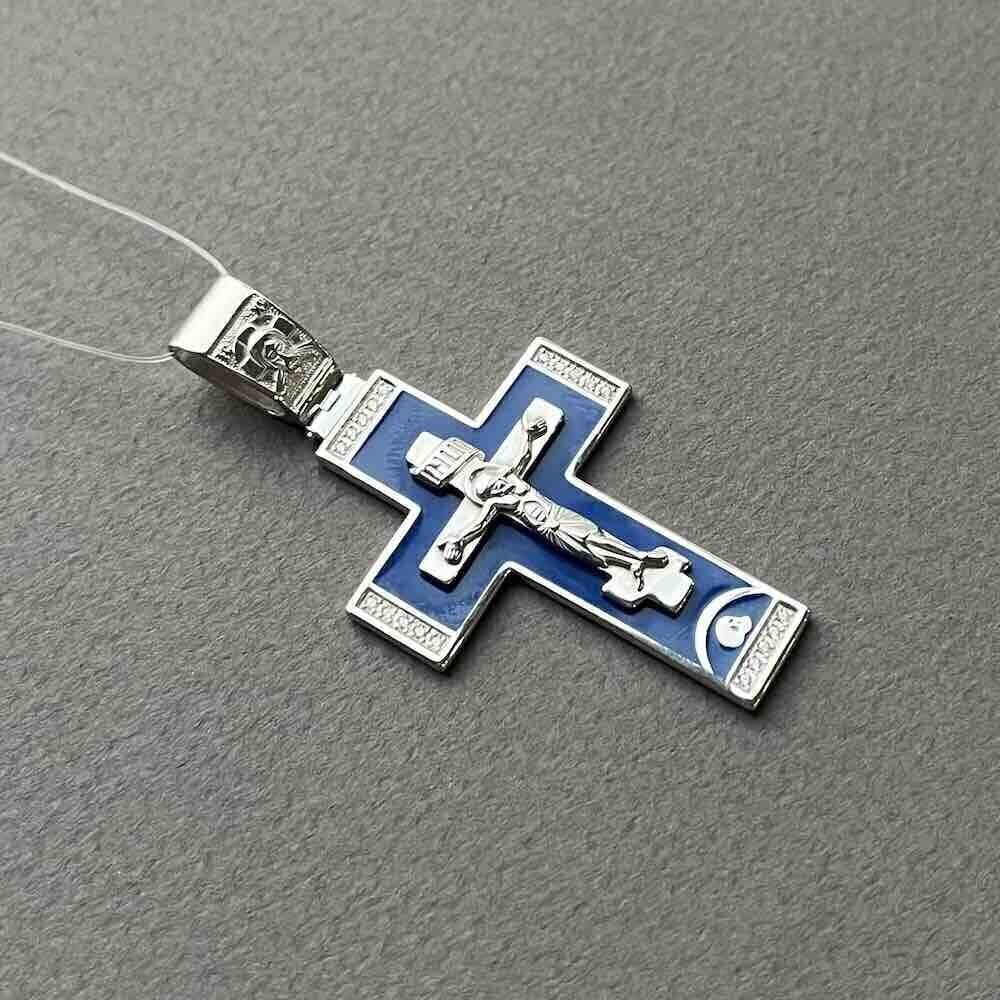 Купить Крест из серебра "Распятие Христа" с эмалью и фианитами (42979)