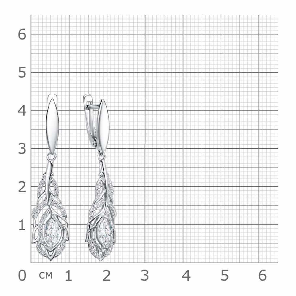 Купить Серьги из серебра "Перо" с фианитами (72205)