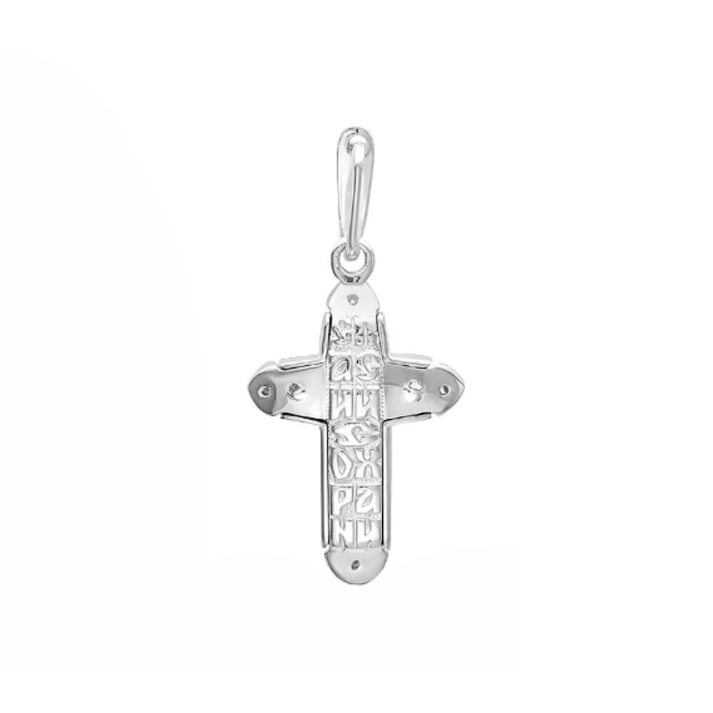 Купить Крест из белого золота "Спаси и Сохрани" с бриллиантами (41458)