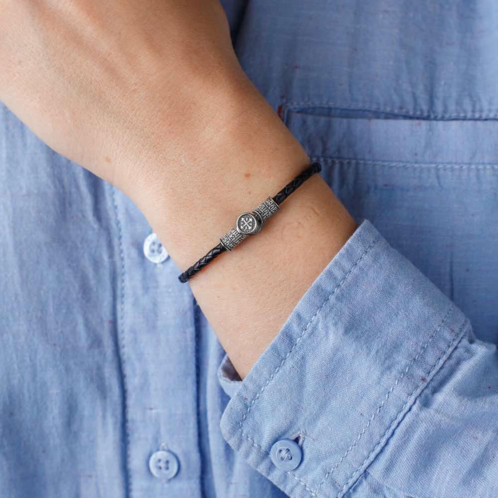 Купить Браслет из кожи и серебра "Молитва Предначинательная" (12433)