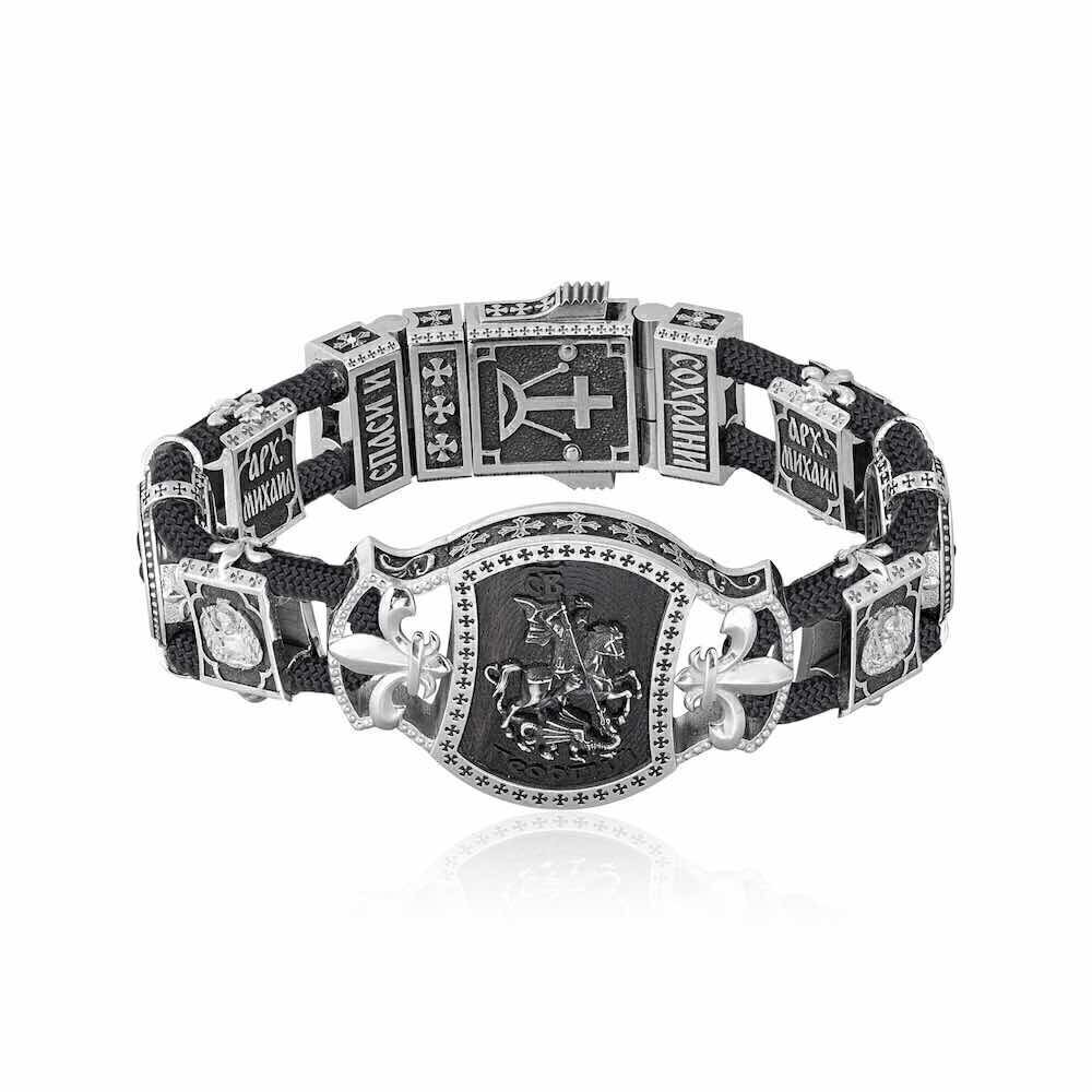 Купить Браслет из шнурка и серебра "Святой Георгий Победоносец" (12071)