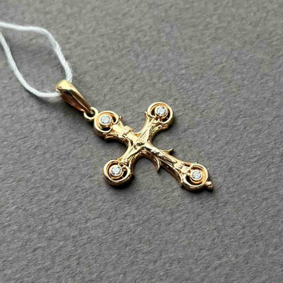 картинка Крест из красного золота "Спаси и Сохрани" с фианитами (41390) 