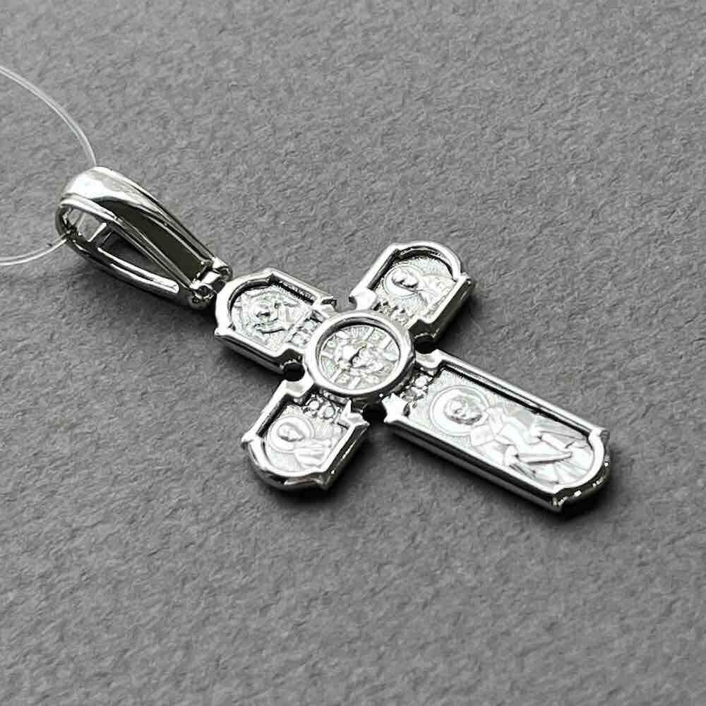 Купить Крест из белого золота "Спас Нерукотворный" с бриллиантами (41529)