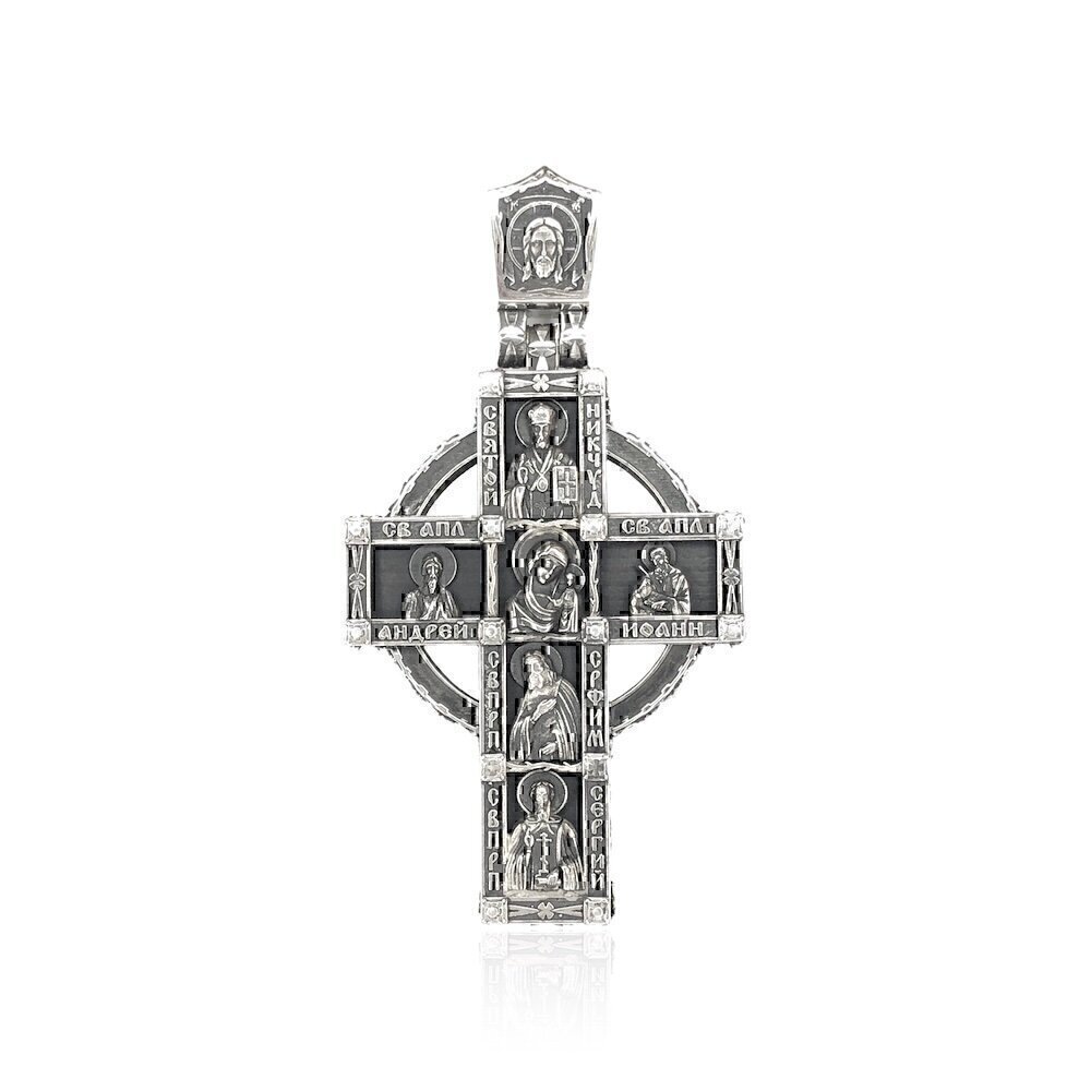 Купить Крест из серебра "Святые покровители" (97010)