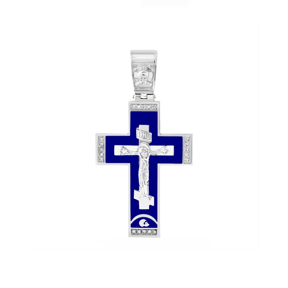 Купить Крест из серебра "Распятие Христа" с эмалью и фианитами (42979)