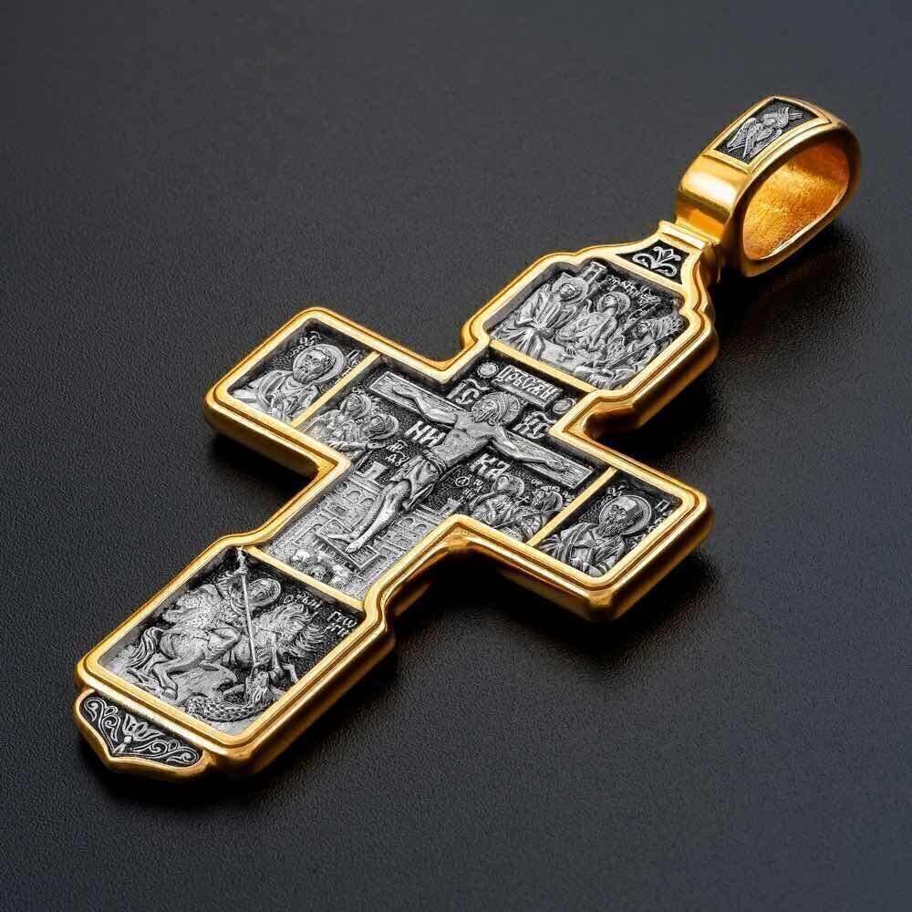 Купить Крест из серебра "Святые покровители" (42865)