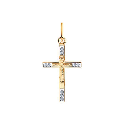 картинка Крест из красного золота "Спаси и Сохрани" с фианитами (41572) 