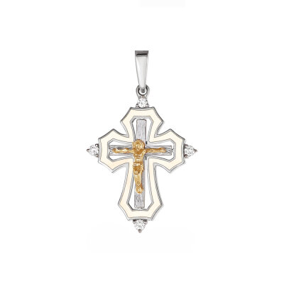 картинка Крест из серебра "Спаси и Сохрани" с фианитами (42982) 