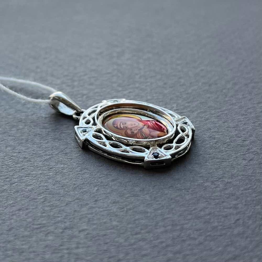 Купить Образ из серебра "Божия Матерь Владимирская" с сапфирами (52762)