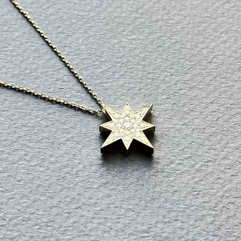 Купить Подвеска из желтого золота "Вифлеемская звезда" с бриллиантами на цепочке (51053)