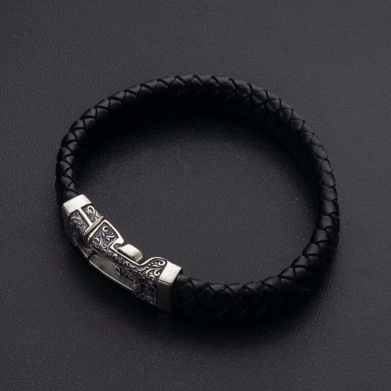 Купить Браслет из кожи и серебра "Молитва покаяния" (12035)