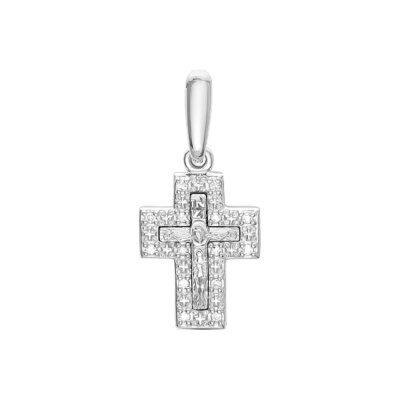 картинка Крест из белого золота "Спаси и Сохрани" с бриллиантами (41453) 
