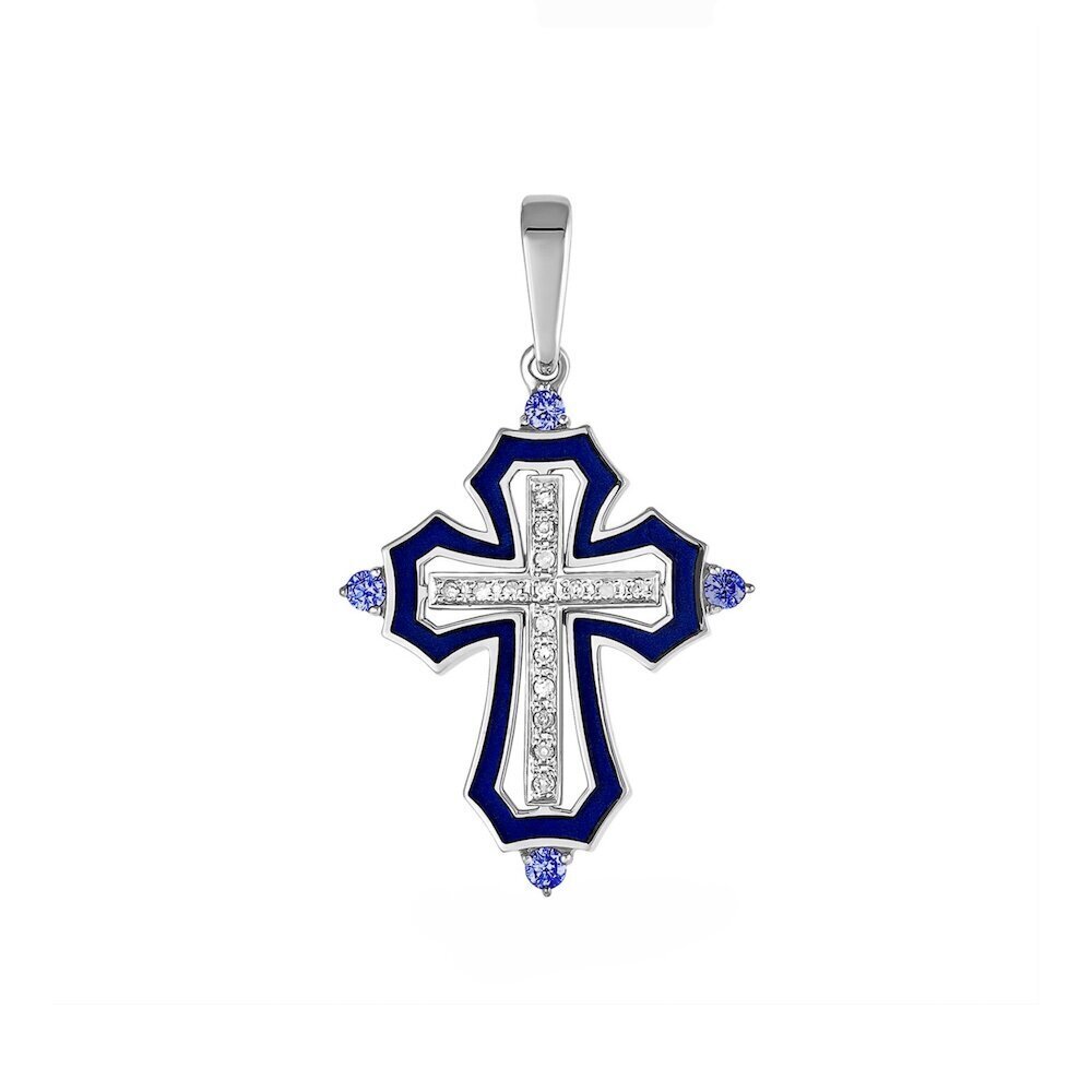 Купить Крест из серебра "Спаси и Сохрани" с эмалью и фианитами (42980)