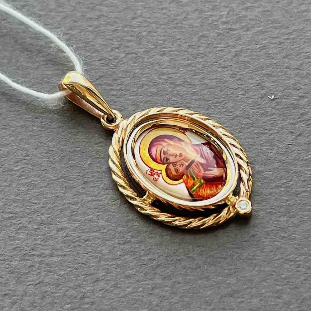 Купить Образ из красного золота "Божия Матерь Владимирская" с бриллиантом (51057)