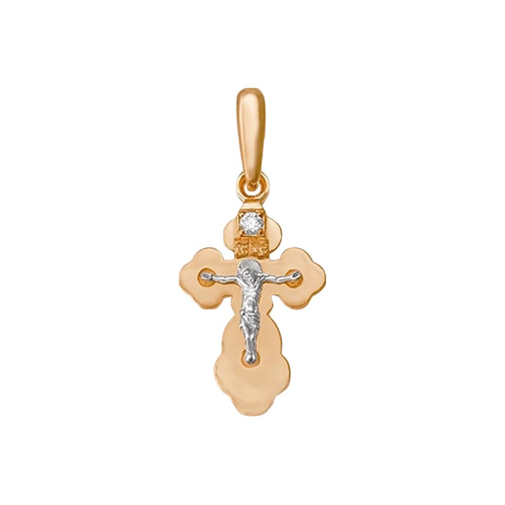 Купить Крест из красного золота "Спаси и Сохрани" с бриллиантом (41024)