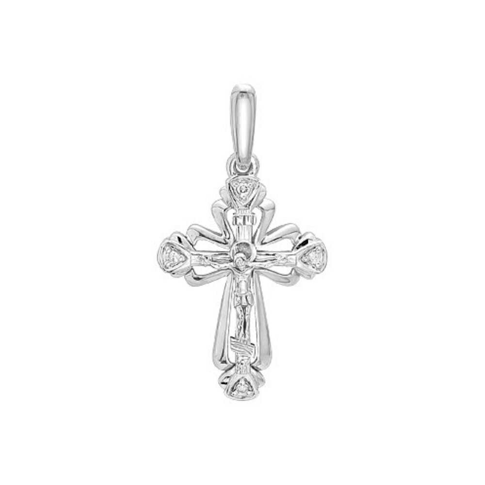 Купить Крест из белого золота "Спаси и Сохрани" с бриллиантами (41406)
