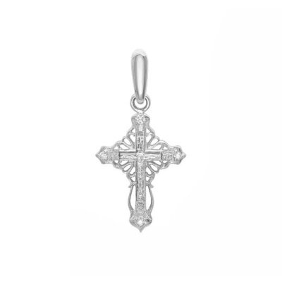 картинка Крест из белого золота "Спаси и Сохрани" с бриллиантами (41459) 
