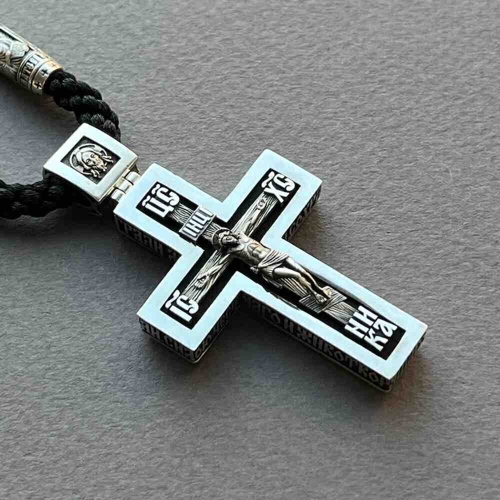 Купить Крест из дерева граб и серебра "Помилуй Мя Грешного" на гайтане (42814)