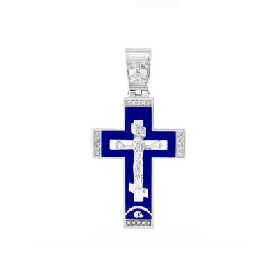 картинка Крест из серебра "Распятие Христа" с эмалью и фианитами (42979) 