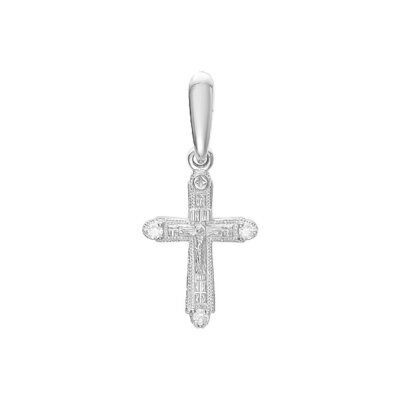 картинка Крест из белого золота "Спаси и Сохрани" с бриллиантами (41472) 