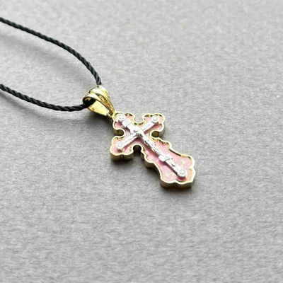 картинка Крест из желтого золота "Спаси и Сохрани" с бриллиантами (41368) 