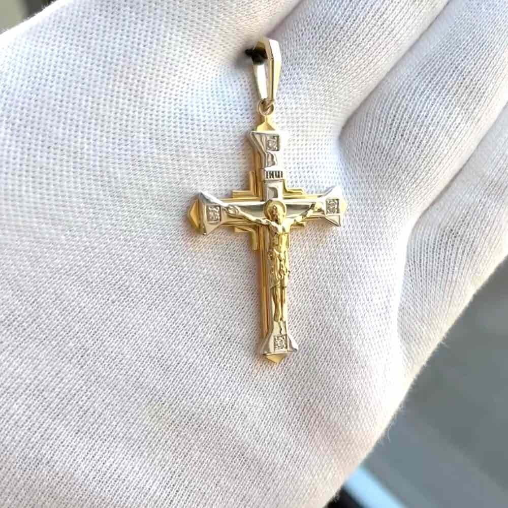 Купить Крест из желтого золота "Спаси и Сохрани" с бриллиантами (41341)