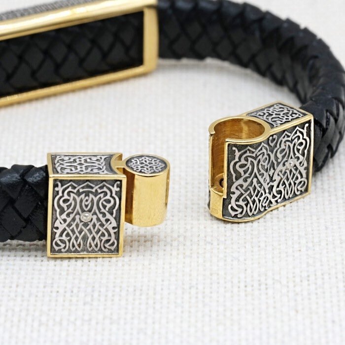 Купить Браслет из кожи и серебра "Отче Наш" (12098)