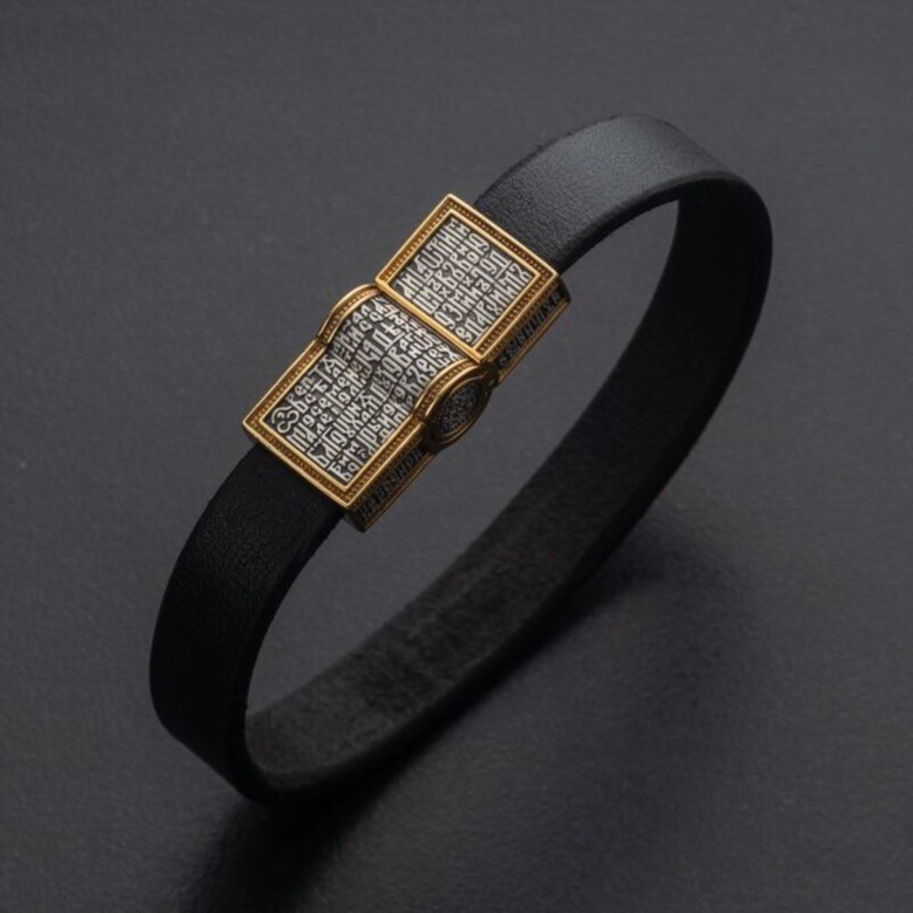 Купить Браслет из кожи и серебра "Материнская молитва" (12389)