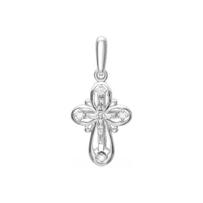 картинка Крест из белого золота "Спаси и Сохрани" с бриллиантами (41450) 