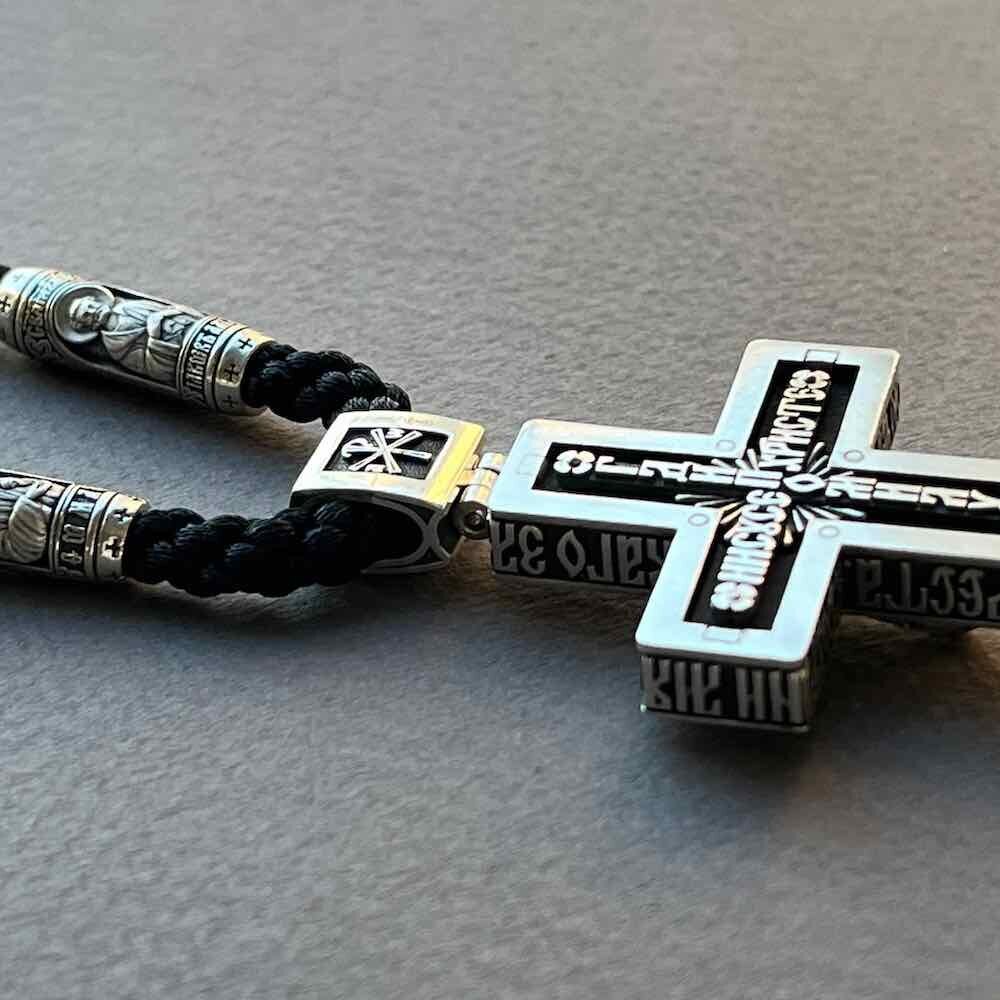 Купить Крест из дерева граб и серебра "Помилуй Мя Грешного" на гайтане (42814)