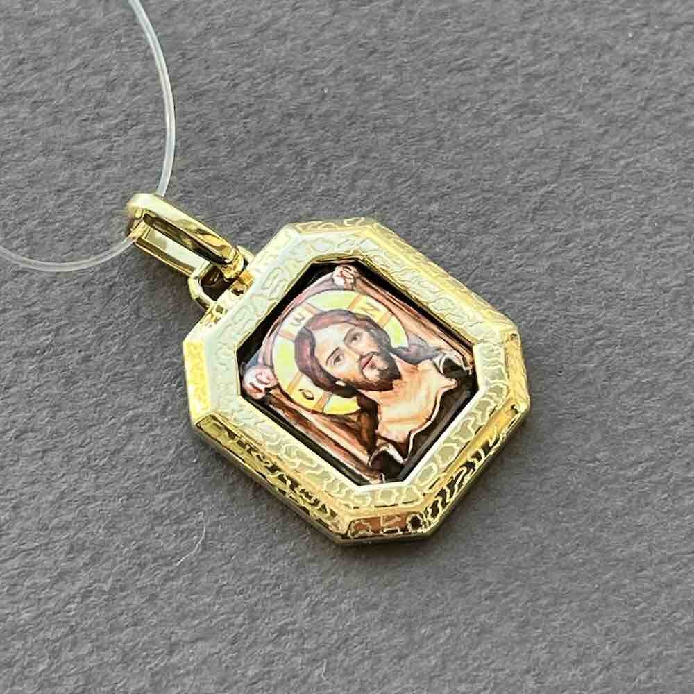 Купить Образ из желтого золота "Спаситель" эмаль финифть (51125)