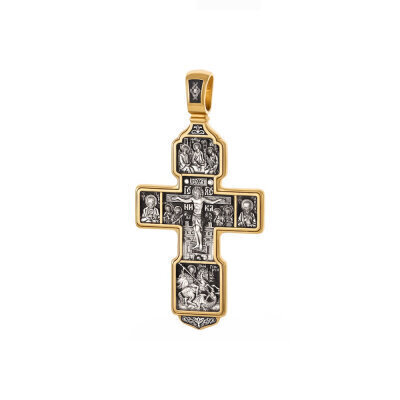 картинка Крест из серебра "Святые покровители" (42865) 