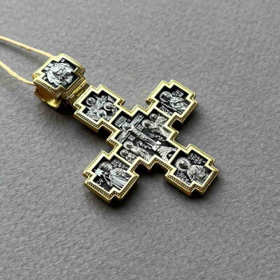 картинка Крест из серебра "Святые покровители" (42866) 