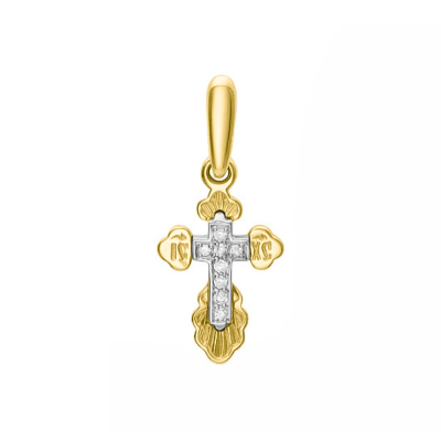 картинка Крест из желтого золота "Спаси и Сохрани" с бриллиантами (41528) 