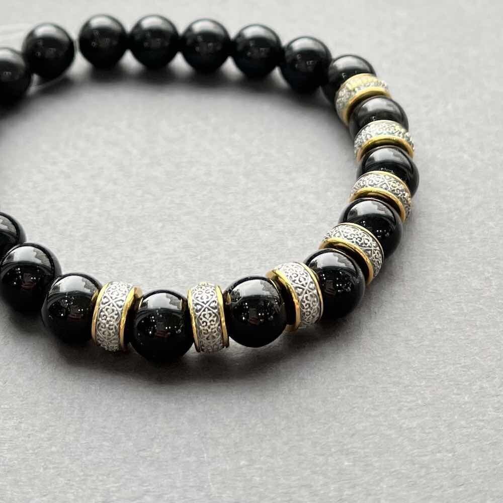 Купить Браслет из оникса "Семь Добродетелей" с бусинами из серебра (12239)