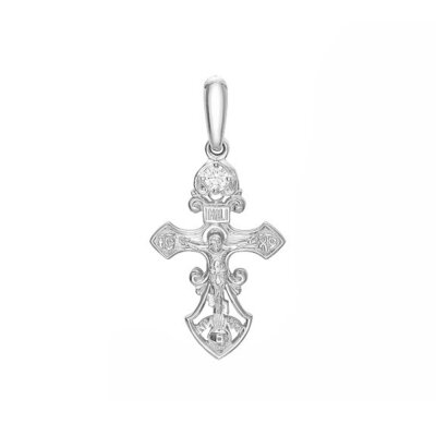 картинка Крест из белого золота "Спаси и Сохрани" с бриллиантами (41452) 