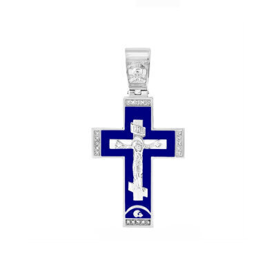 картинка Крест из серебра "Распятие Христа" с эмалью и фианитами (42979) 