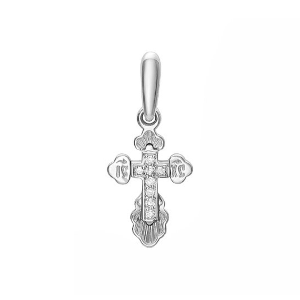 Купить Крест из белого золота "Спаси и Сохрани" с бриллиантами (41456)