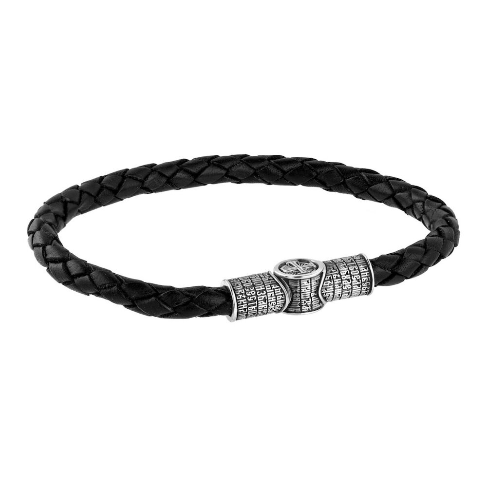 Купить Браслет из кожи и серебра "Отче Наш" (12322)