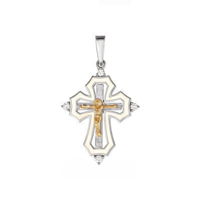 картинка Крест из серебра "Спаси и Сохрани" с фианитами (42982) 