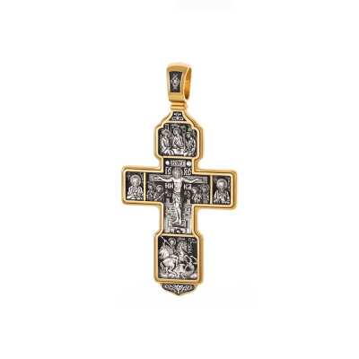 картинка Крест из серебра "Святые покровители" (42865) 