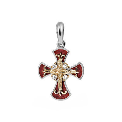 картинка Крест из серебра "Спаси и Сохрани" с бриллиантами (42769) 