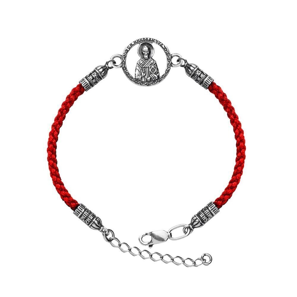 Купить Браслет из шнурка и серебра "Святой Николай Чудотворец" (12348)