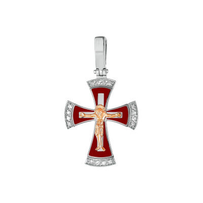 картинка Крест из серебра "Спаси и Сохрани" с бриллиантами (42538) 