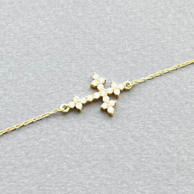 картинка Браслет из желтого золота "Крест" с бриллиантами (11009) 