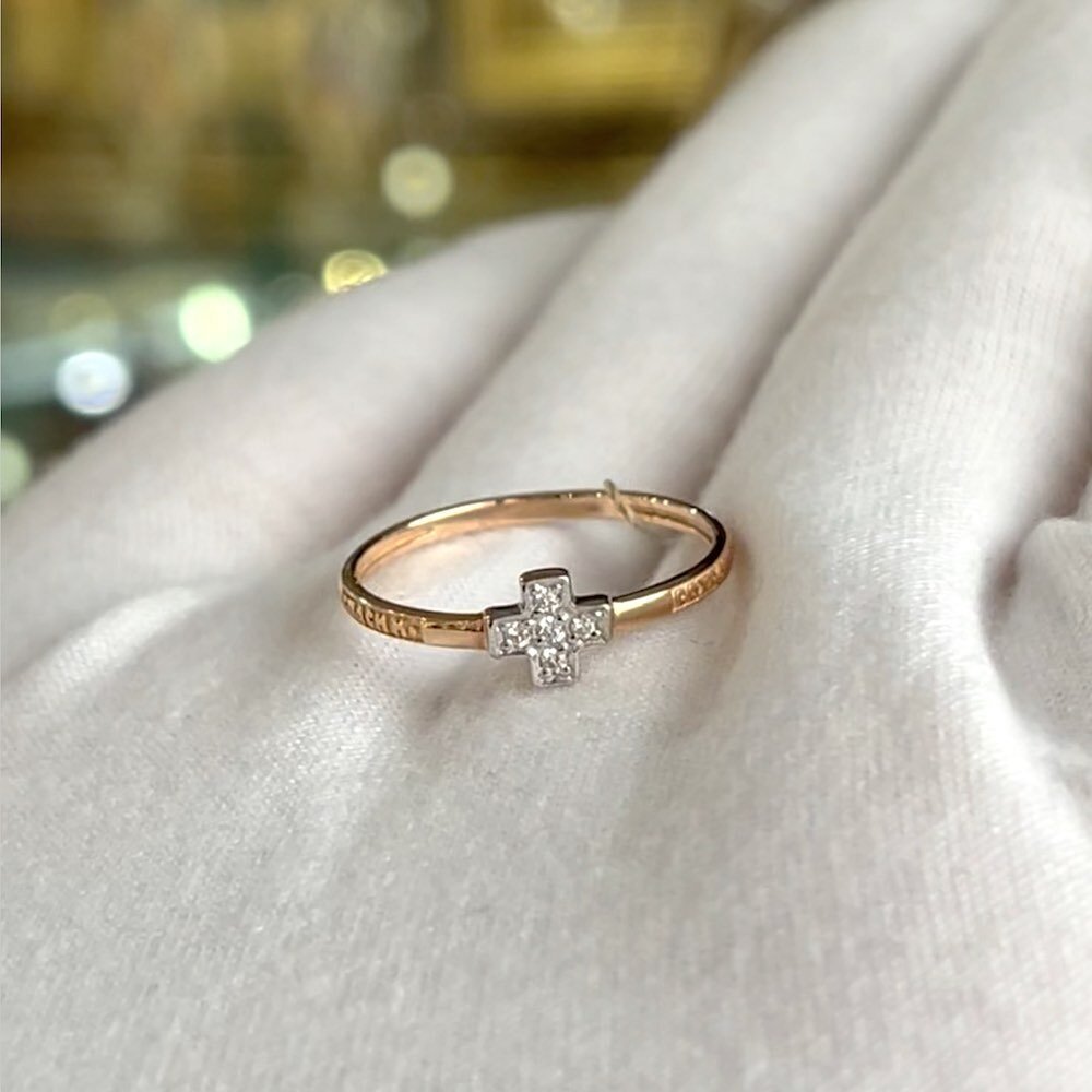 Купить Кольцо из красного золота "Спаси и Сохрани" с фианитами (31073)