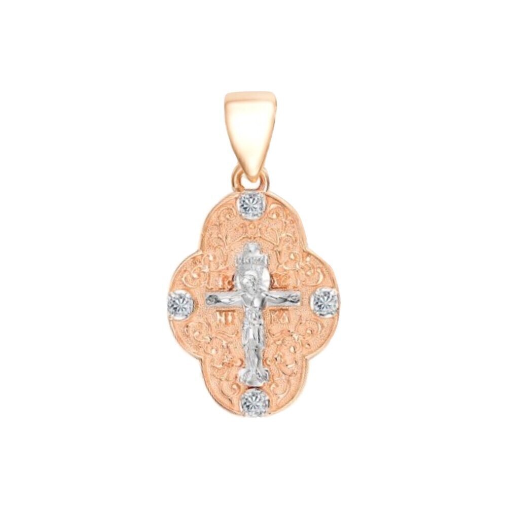Купить Крест из красного золота "Ангел Хранитель" с бриллиантами (41033)