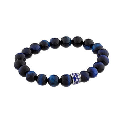 картинка Браслет из тигрового глаза "Кобальт" с бусиной из серебра (12237) 