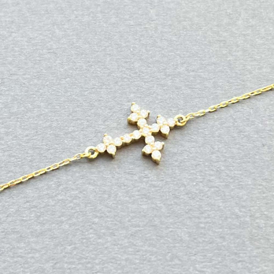 картинка Браслет из желтого золота "Крест" с бриллиантами (11009) 